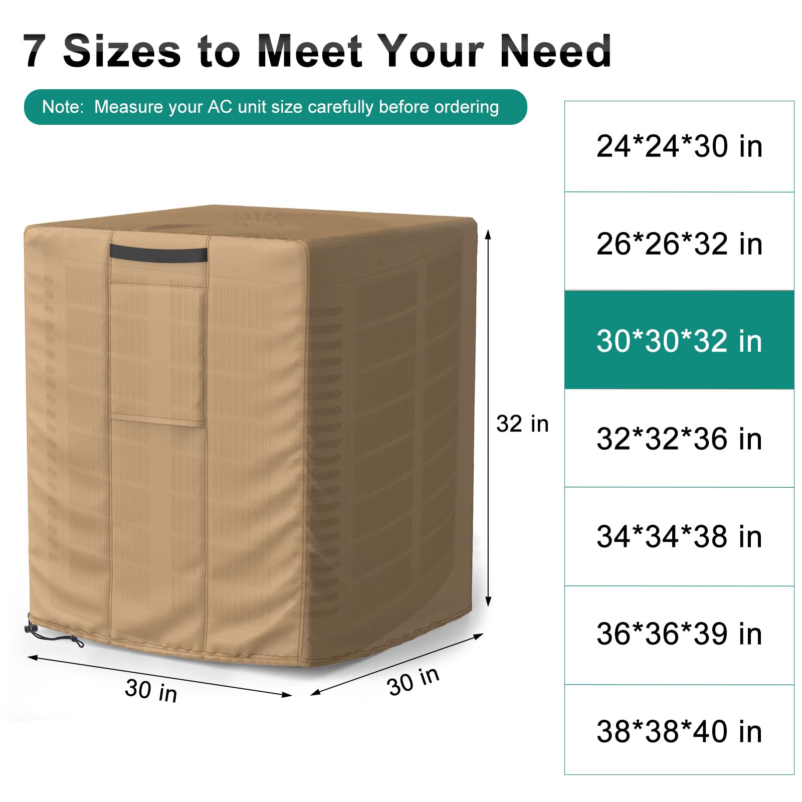 Brosyda Central Large Air Conditioner Cover For Outside Units, Waterproof & Windproof Outdoor Ac Units Cover Brown (30X30 X32 In