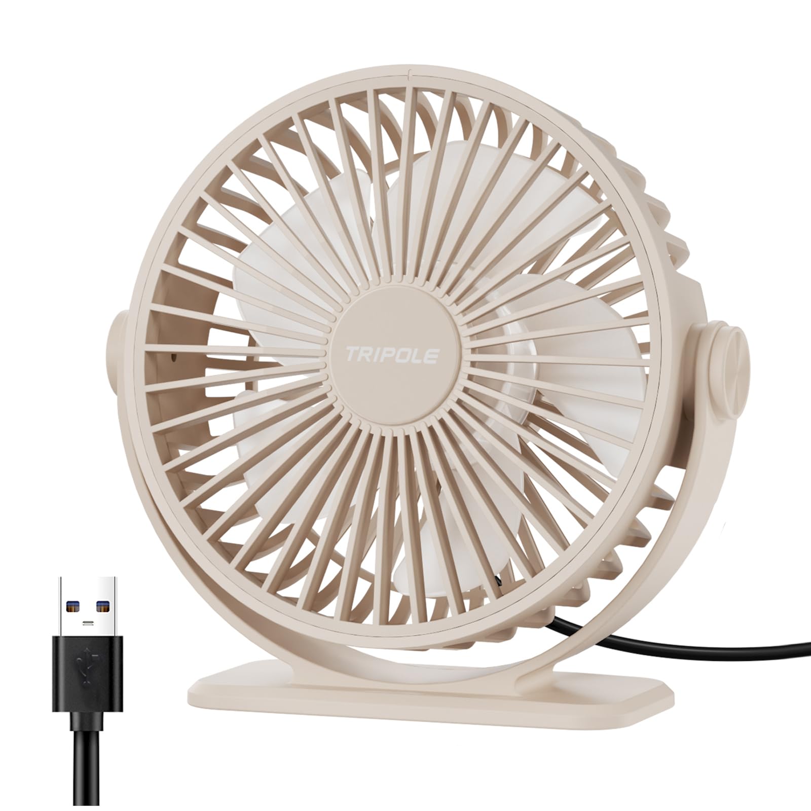 Tripole Usb Desk Fan Small Portable Personal Fan, 3 Speeds Adjustable Strong Breeze Mini Electric Fan, 360 Rotation Quiet Plug I