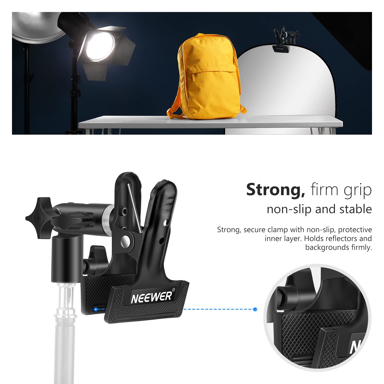 Neewer 2 Pcs Photo Studio Heavy Duty Metal Clamp Holder With 5/8'' Light Stand Attachment For Reflector