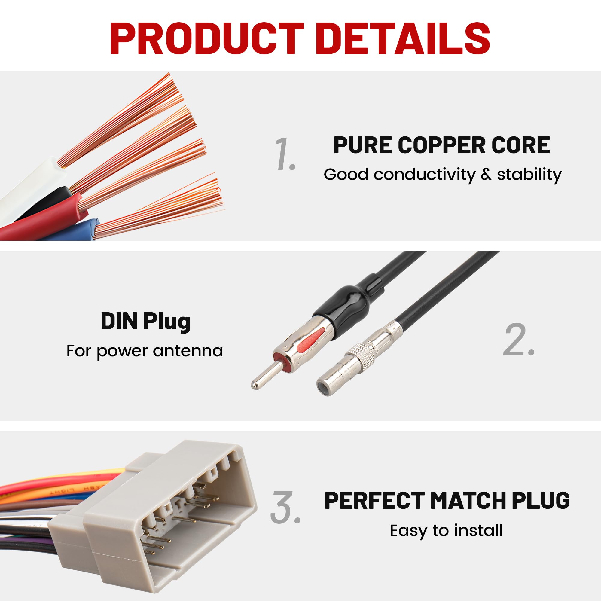 Red Wolf Aftermarket Radio Install Wire Harness W/Antenna Adapter Plug Replacement For Jeep 2003 2007,Dodge Ram 2002 2007, Chrysler 2000 2007