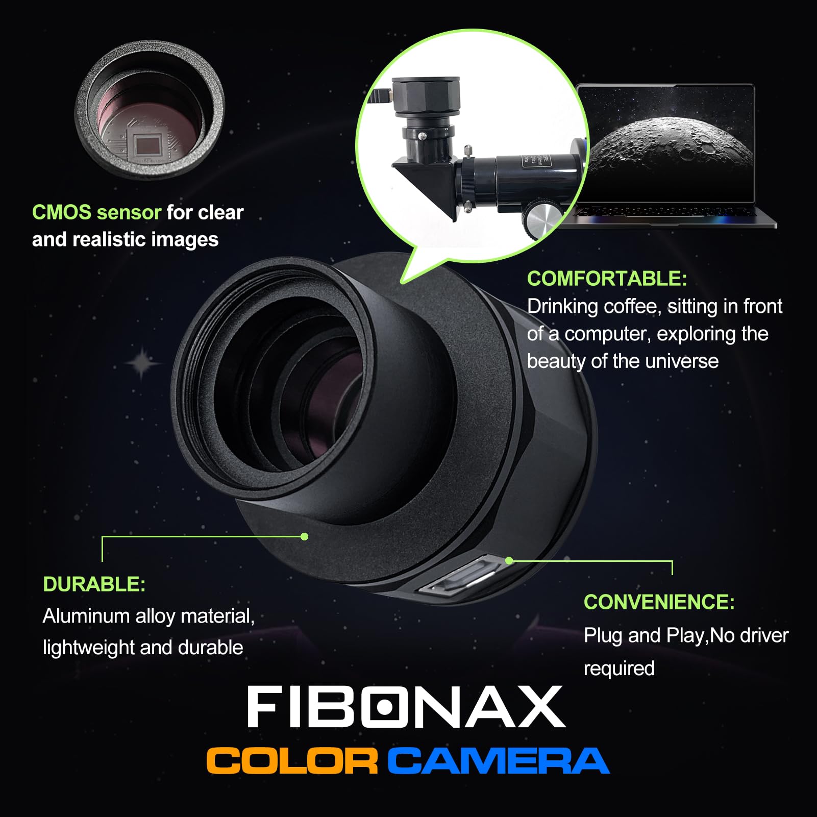 Fibonax Nova200 Telescope Camera,1920 * 1080 Pixels, Cmos Electronic Eyepiece For 1.25 Inch Telescope, Planetary Astronomy Camer