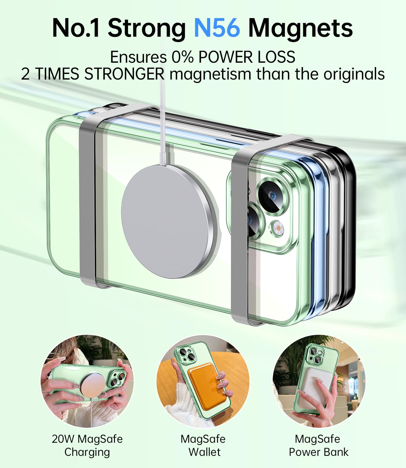 Jueshituo Magnetic Clear For 15 Case With Full Camera Protection [No.1 Strong N56 Magnets] [Military Grade Drop Protection] For