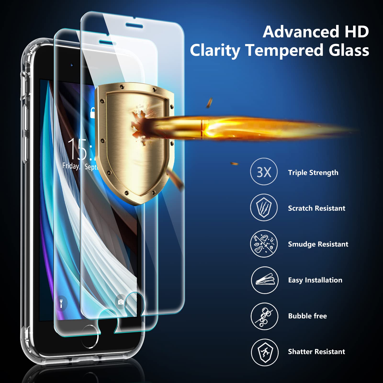 Xiwxi For Iphone Se Case 2022/3Rd/2020,Iphone 8/7 Case,With [2Xtempered Glass Screen Protector] [ 360 Full Body Shockproof ] [He