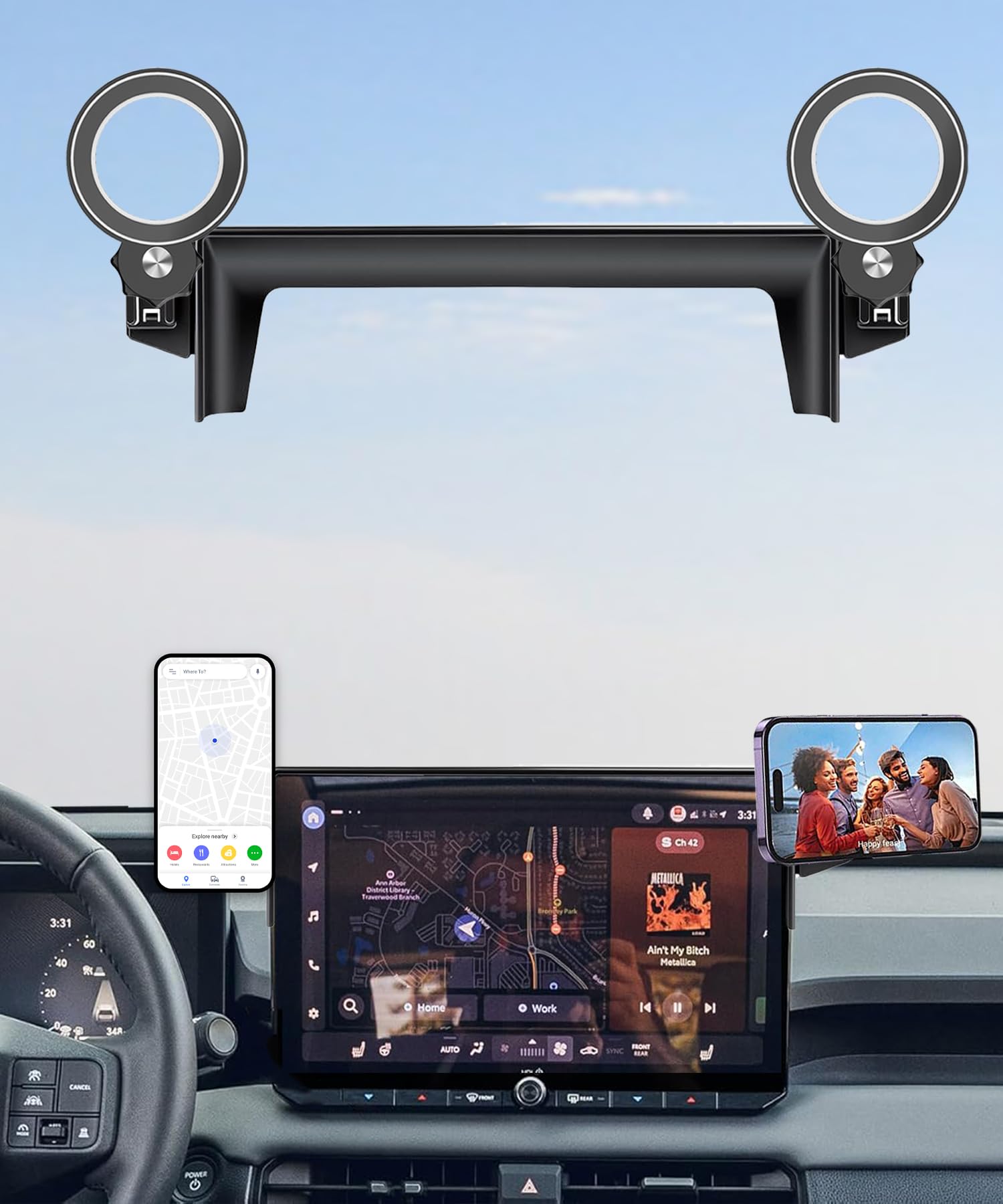 AbeeyGeomarn Car Phone Holder for 2026 Toyota RAV4 /RAV4 Hybrid Accessories Apply to 12.9 Inch Touch Screen Fixed Clip MagSafe C