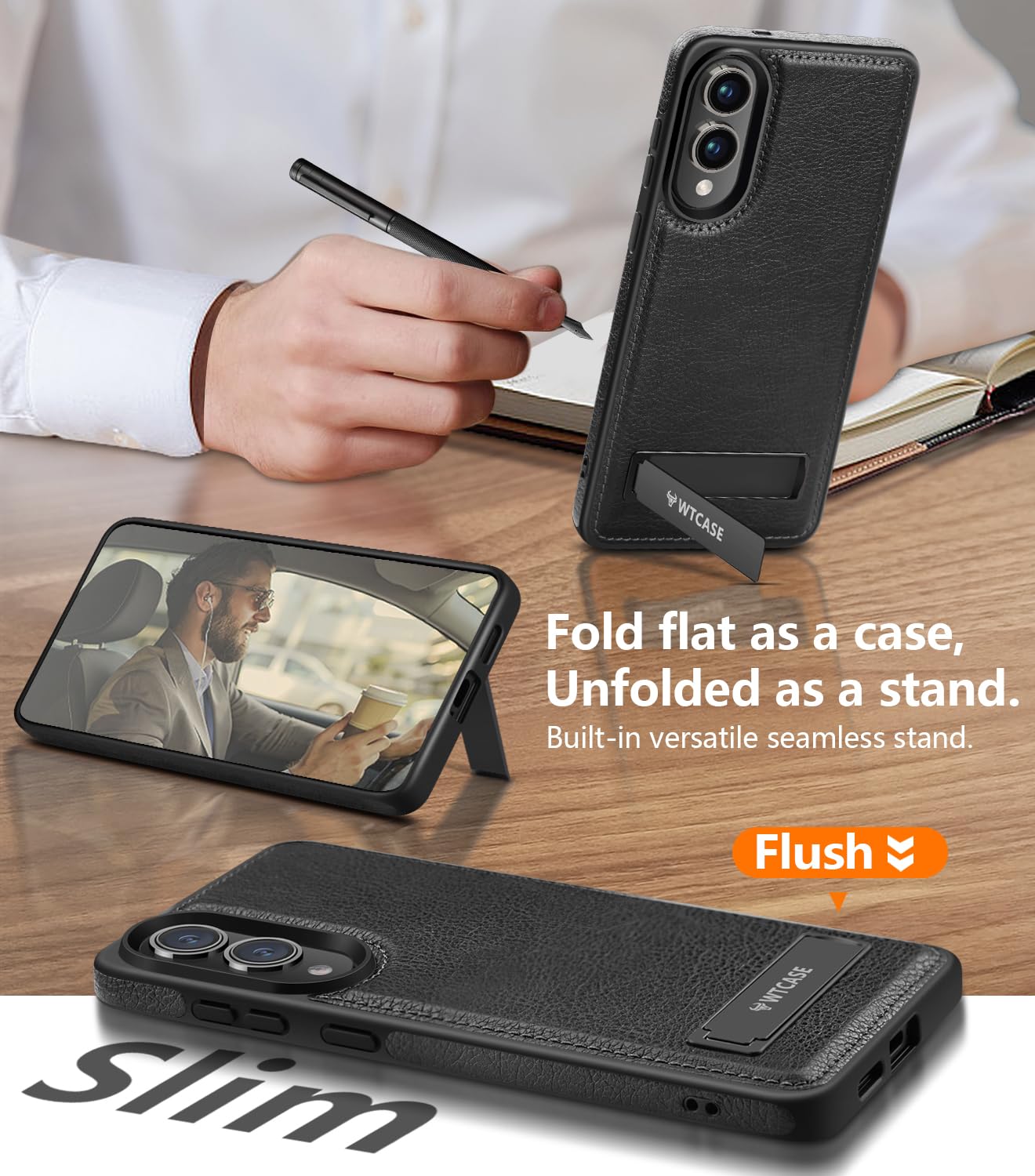 Wtcase Strong Magnetic For Samsung Galaxy S25 Edge Case Leather With Stand,[Compatible With Magsafe], Slim Adjustable Kickstand