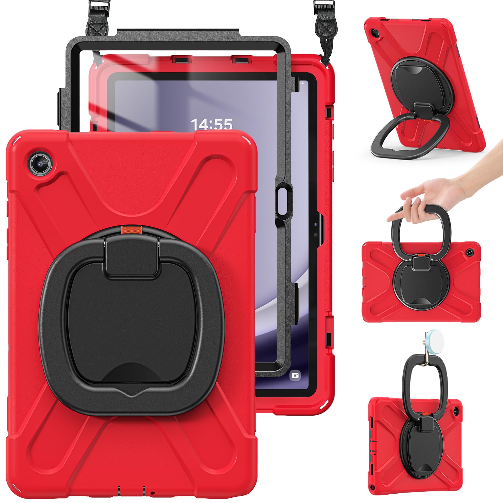 Braecn Case For Samsung Galaxy Tab A9+/ A9 Plus 11'' 2023 For Kids W/Screen Protector, Rotating Handle Grip, Shoulder Strap, Sil