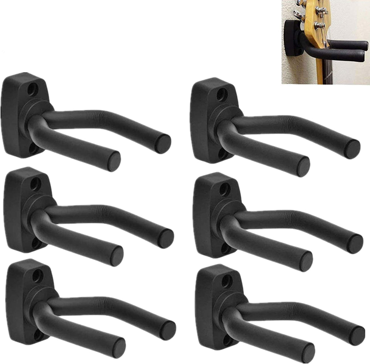 Guitar Wall Mount Hanger 6 Pack, Guitar Hanger Wall Hook Holder Stand Black Display With Screws   Easy To Install   Fits Guitars