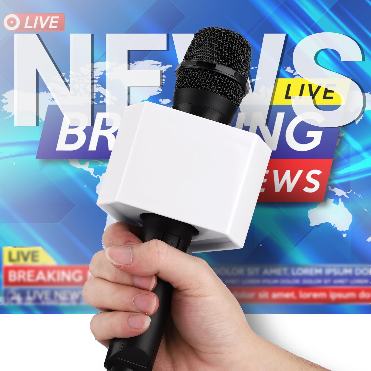 Facmogu 2024 New Microphone Flag Station, Portable Cube Hexagon Mic Flags, Abs Foam Microphone Logo Flag Station, Custom Mic Flag Microphone Accessories For Interview Ktv Reporter Host (Black & White)