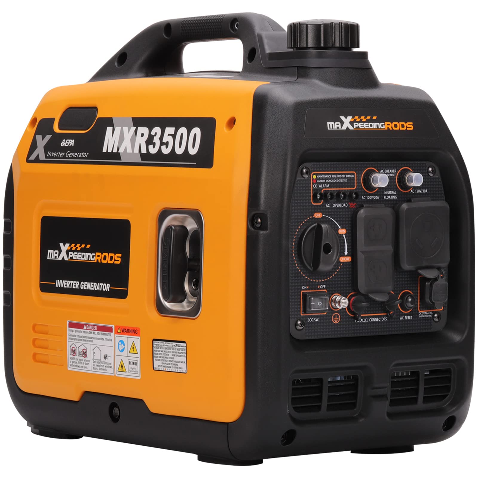 Maxpeedingrods 3500 Watt Portable Inverter Generator Gas Powered, Epa Compliant, Compact And Lightweight For Home Backup Power,