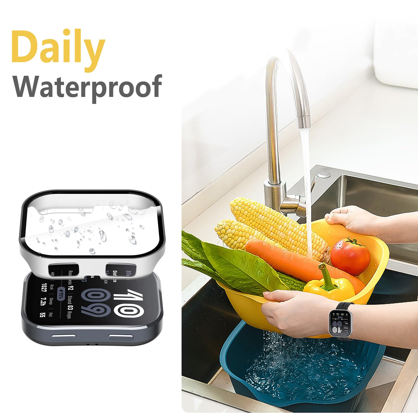 Wd&Cd 2 Pack Case Compatible For Amazfit Bip 6 Silver+Clear, Hard Pc Case With Tempered Glass Screen Protector Compatible With A