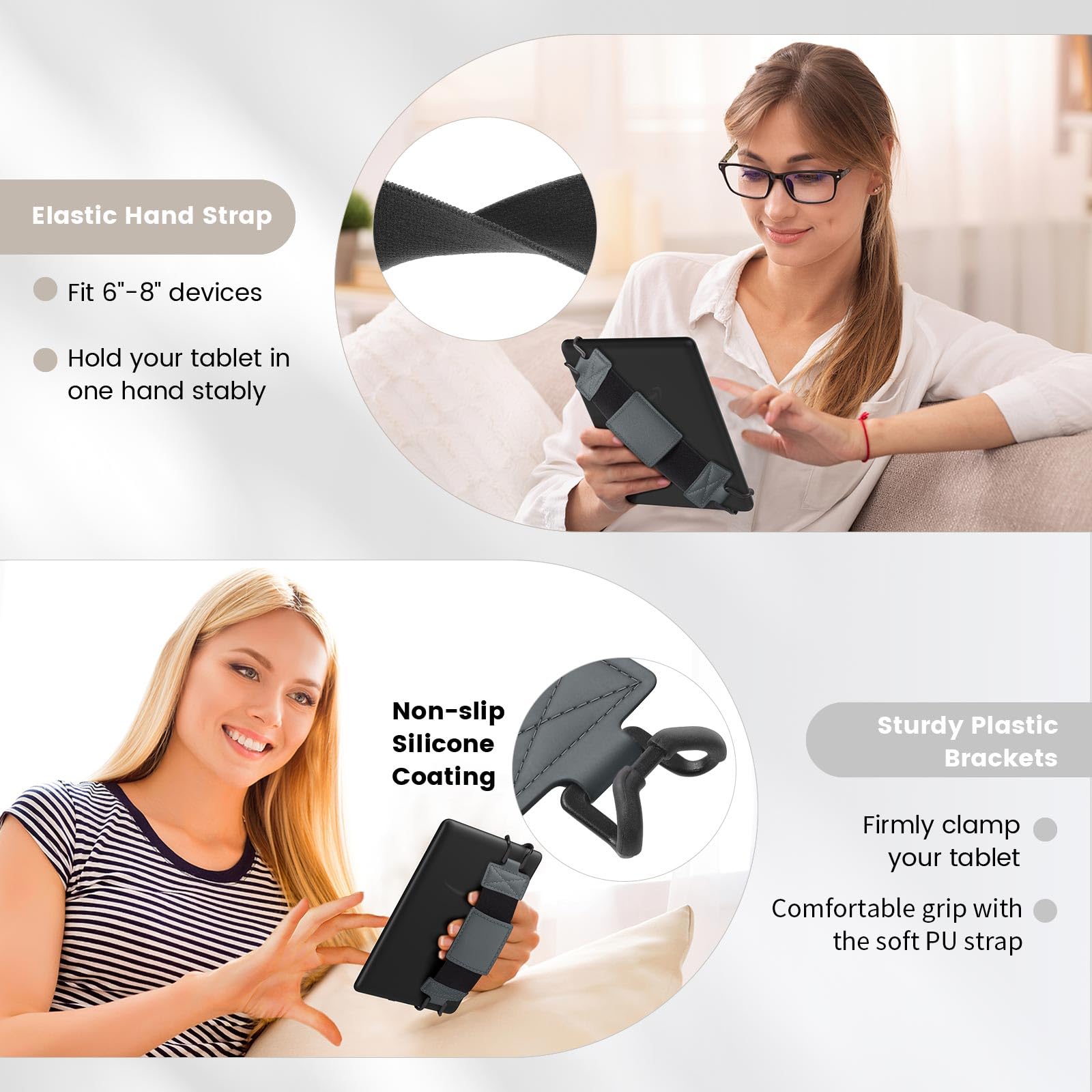 MoKo Soft Hand Strap for 6 8' Kindle eReaders Fire Tablet Kindle/Kobo/Voyaga/Lenovo/Sony Kindle E Book Tablet, Black High Elasticity Versatile Hand Strap Lightweight Finger Grip Holder, Space Gray