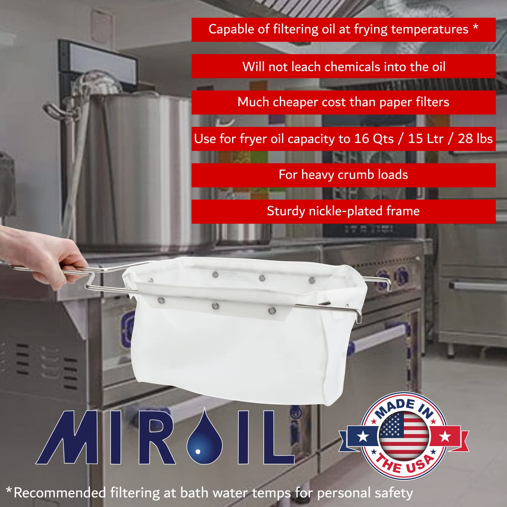 Miroil B6Ps Fryer Filter Bag & Frame Combo, Extends Grease Life, Handles Hot & Cold Cooking Oil & Filters Up To 70 Lb. Polishing