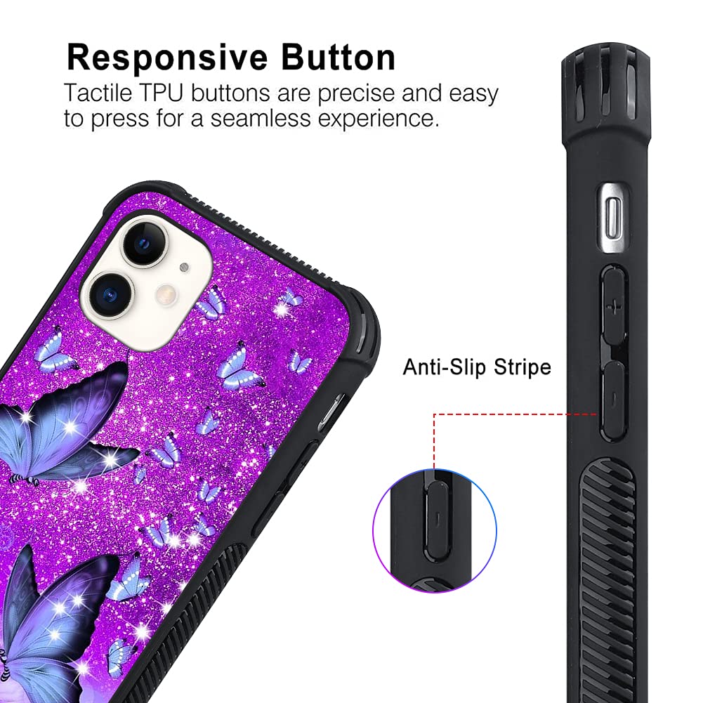 Ziye Designed For Iphone 11 Case Purple Butterfly Hard Lanyard Case With Phone Ring Holder,Full Body Protection Shockproof Drop