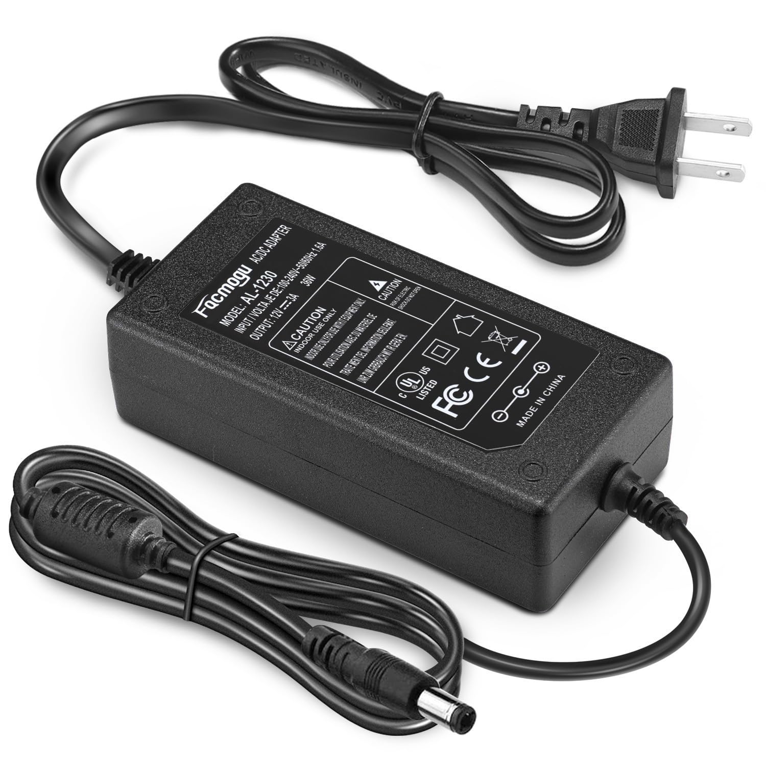 Facmogu Dc 12V 3A Power Adapter, 100 240V Ac To Dc 12V 3A 36W Power Suppy With Barrel Connector 5.5X2.5Mm & 5.5X2.1Mm, 12 Volt 3