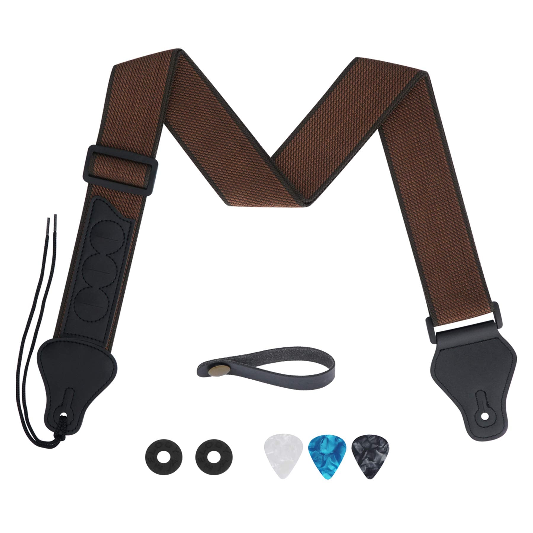 tifanso Guitar Strap, Soft Cotton Straps With 3 Pick Holders, Button Headstock Adaptor, 1 Pair Locks and 3 Picks Set For Electri