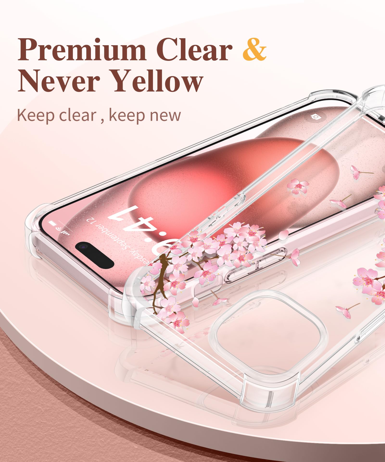 Gviewin For Iphone 15 Case, [5 In 1] With 2X Screen Protector & 2X Camera Lens Protector, Clear Soft Shockproof Slim Fit Floral