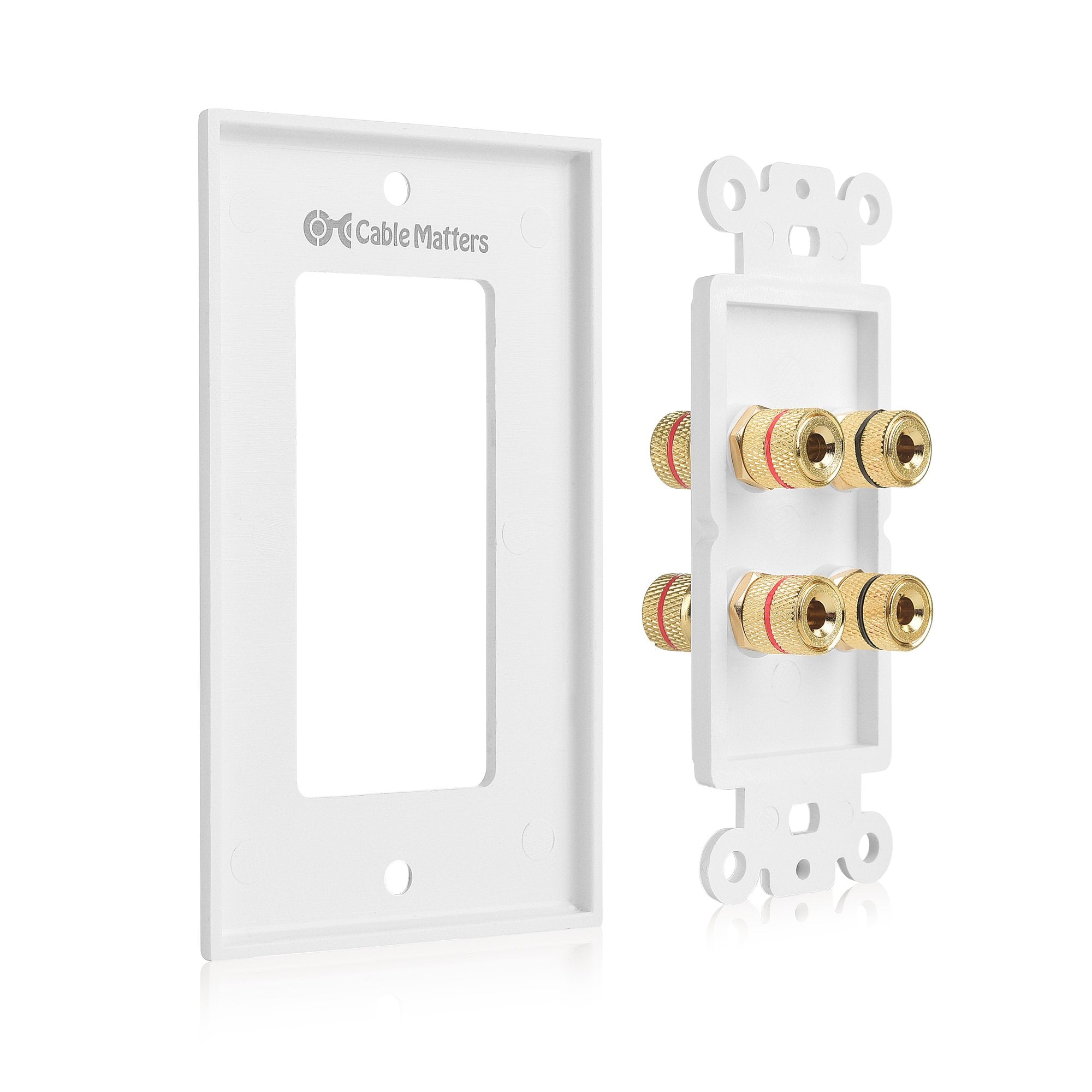 Cable Matters 2 Pack Speaker Wire Wall Plate (Speaker Wall Plate, Banana Plug Wall Plate) for 2 Speakers in White