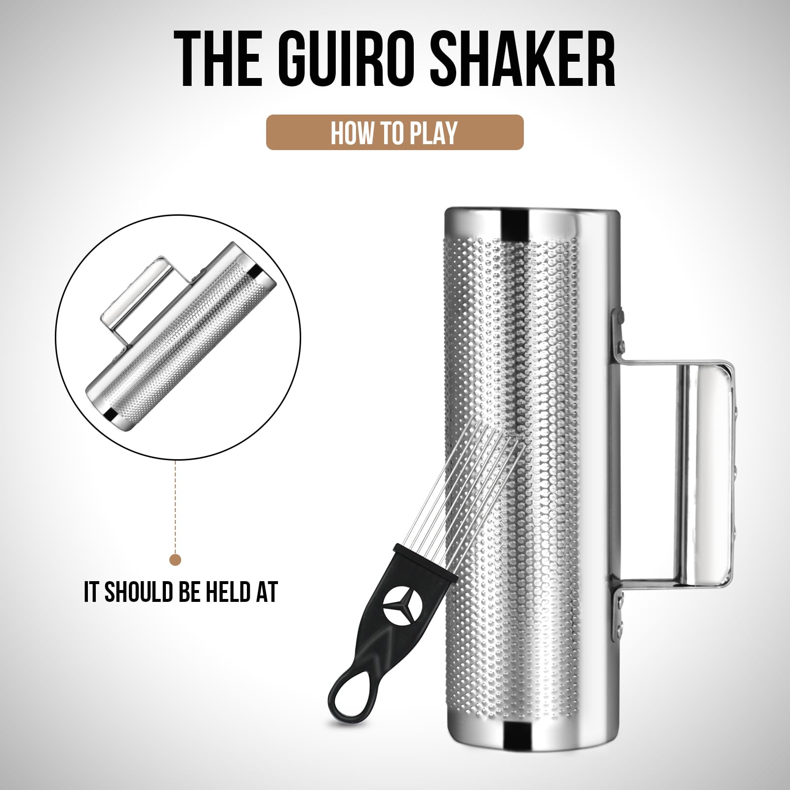 Soulmate Guiro Instrument Stainless Steel Guiro 8'' 3'' Professional Metal Percussion Shaker With Scraper, Band Accompaniment Sa