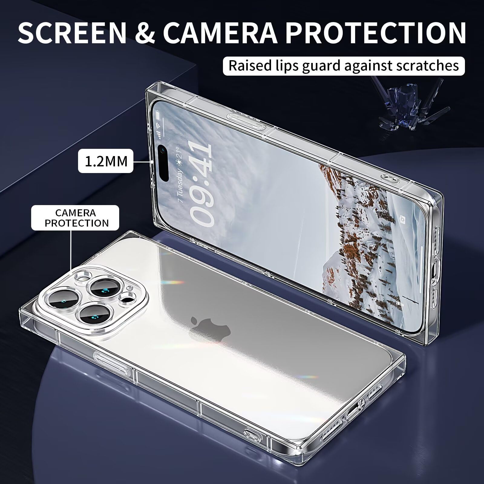 Tzomsze Case For Iphone 15 Pro Clear Case,Camera Protection & Reinforced Corners Tpu Cushion,Slim Silicone Shockproof Case Cover