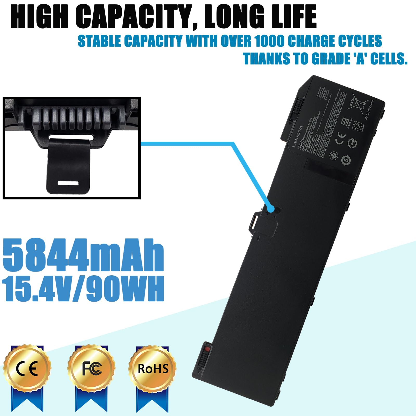 Laqueena Vx04Xl Laptop Battery Compatible With Hp Zbook 15 G5 G6 Series Hstnn Ib8F L06302 1C1 L05766 855 15.4V 90Wh 4 Cell