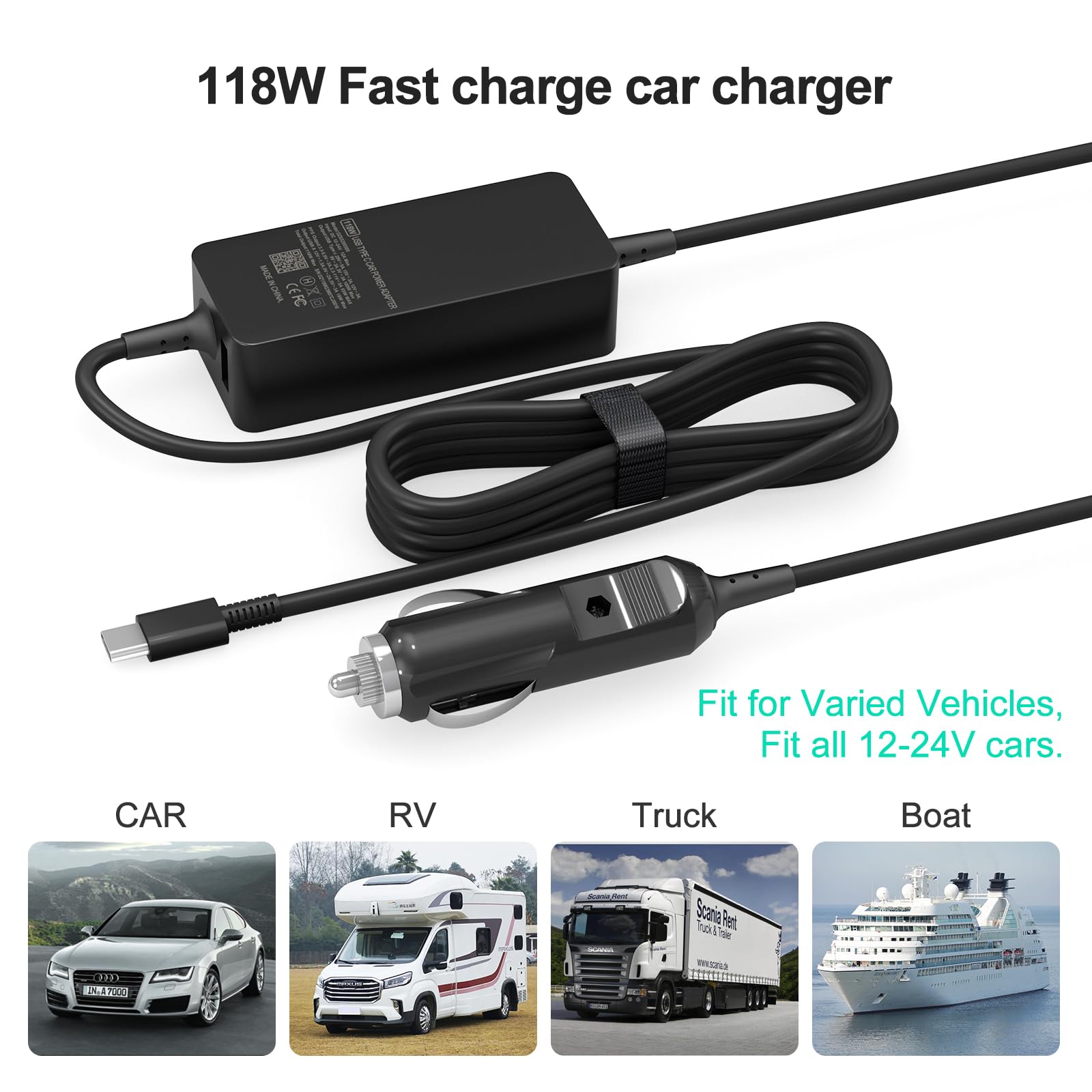 100W Car Charger, Laptop Car Charger Compatible With Dell Latitude/Dell Precision/Dell Xps, Macbook Pro/Air, Hp Spectre/Eliteboo