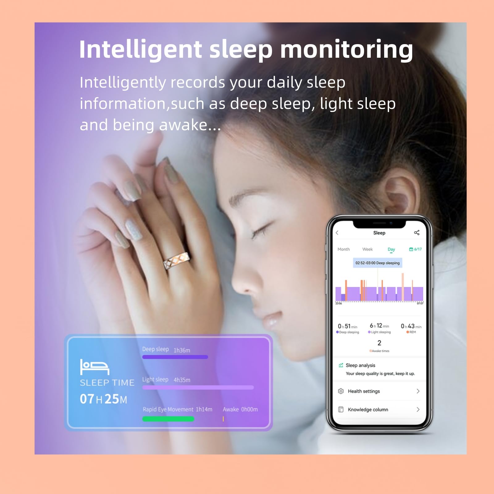 Unijethro Smart Health Tracker, Enamel Flower Pattern Ring   Sleep & Exercise Monitor, Ip68 Waterproof Activity Tracker With Cha