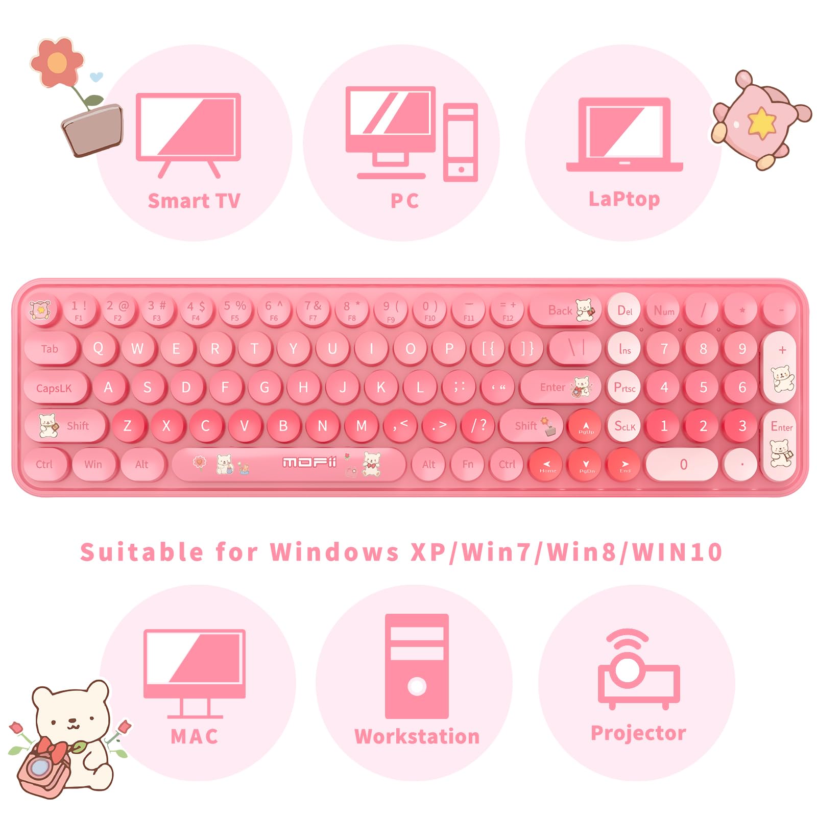 Wireless Keyboard And Mouse Combo, 2.4G Compact Small Ergonomic Cute Colorfull Wireless Keyboard Mouse For Computer Desktop Pc L