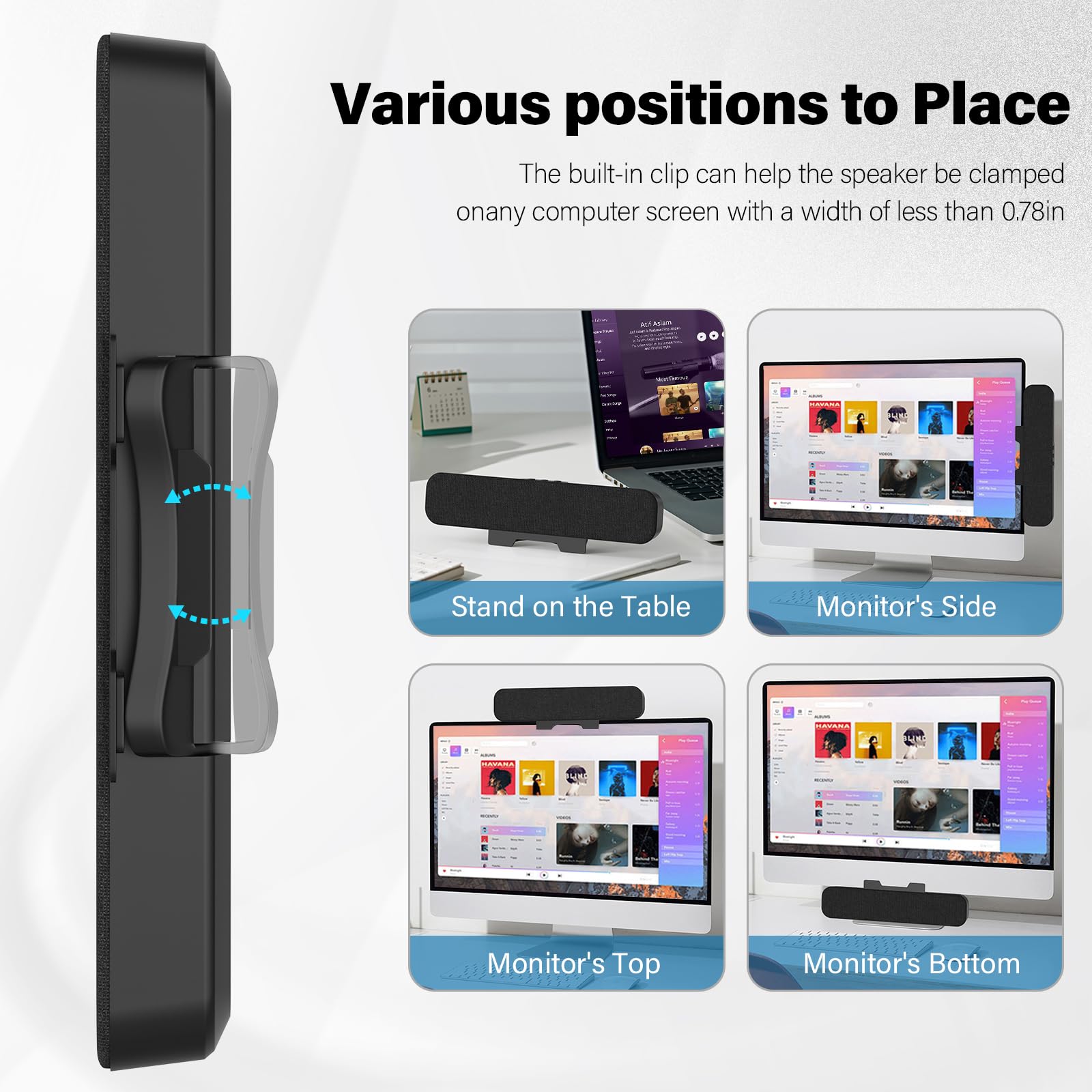 Ogupgx Computer Speakers For Desktop Pc, Monitor Speakers For Laptop,Pc Speakers With Loud Sound,Volume Control Easily Clamps To