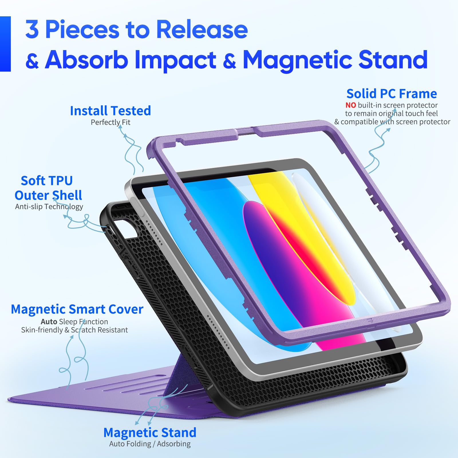 Seymac Stock Case For Ipad 10Th Generation 10.9'', Strong Magnetic Auto Sleep Shockproof Case With Absorbing Multi Angles Stand,