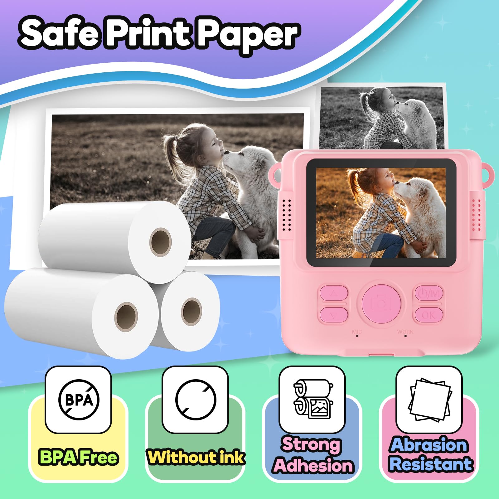 Esoxoffore Printer Paper,6 Rolls For Kids Instant Print Camera,Hd Printing Thermal Print Paper Set Portable Refill Print Paper