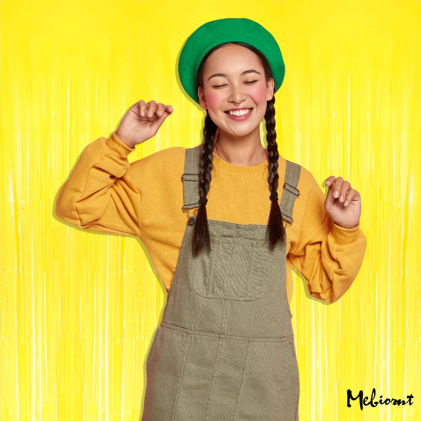 4 Pack Yellow Fringe Curtain Backdrop, 3.2Ft X 6.6Ft Metallic Tinsel Foil Fringe Streamers Curtains Background For Photo Booth B