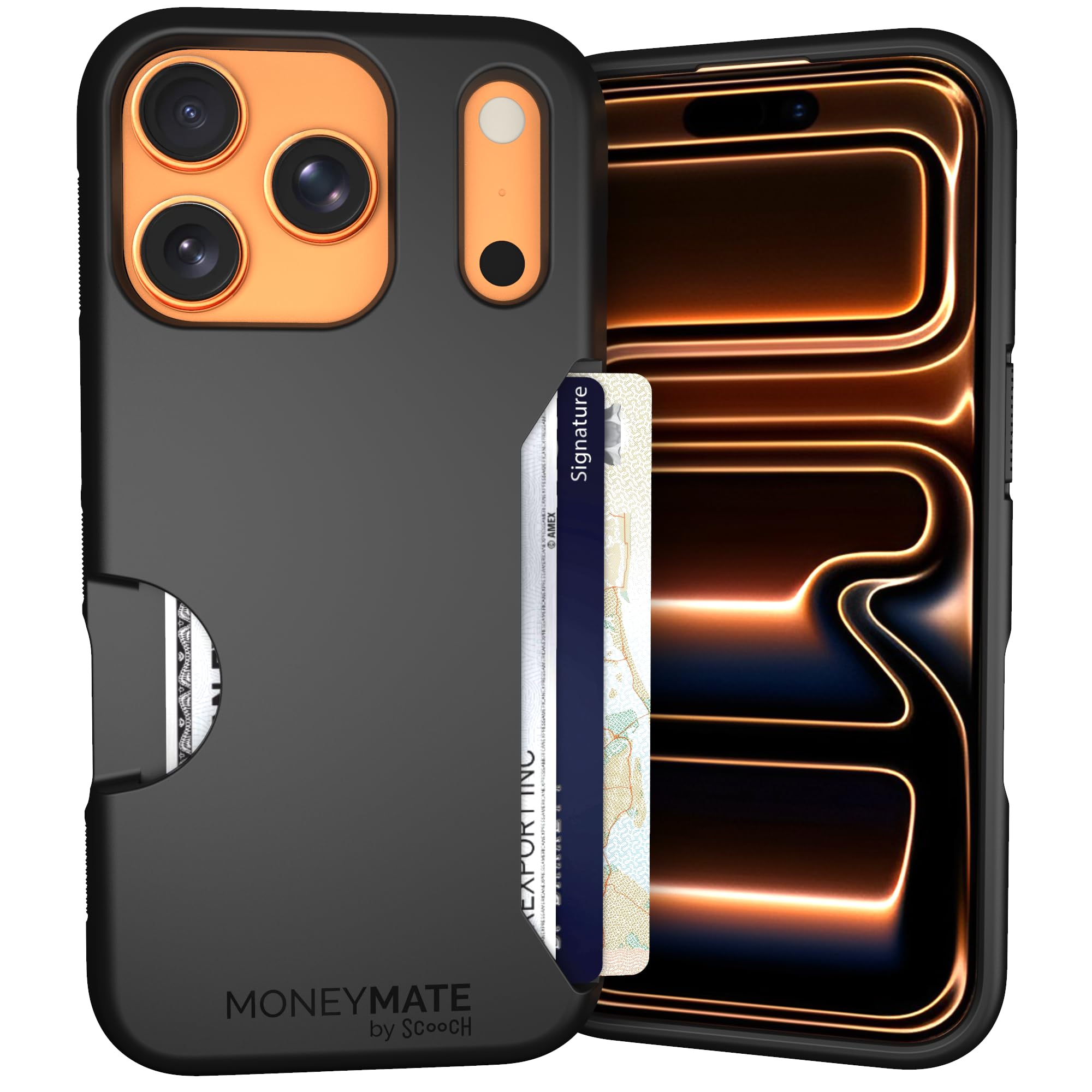 Scooch for iPhone 17 Pro Case with Card Holder, Moneymate Wallet Case with Hidden Card Slot and Protection for 4 Cards, 10-Foot 