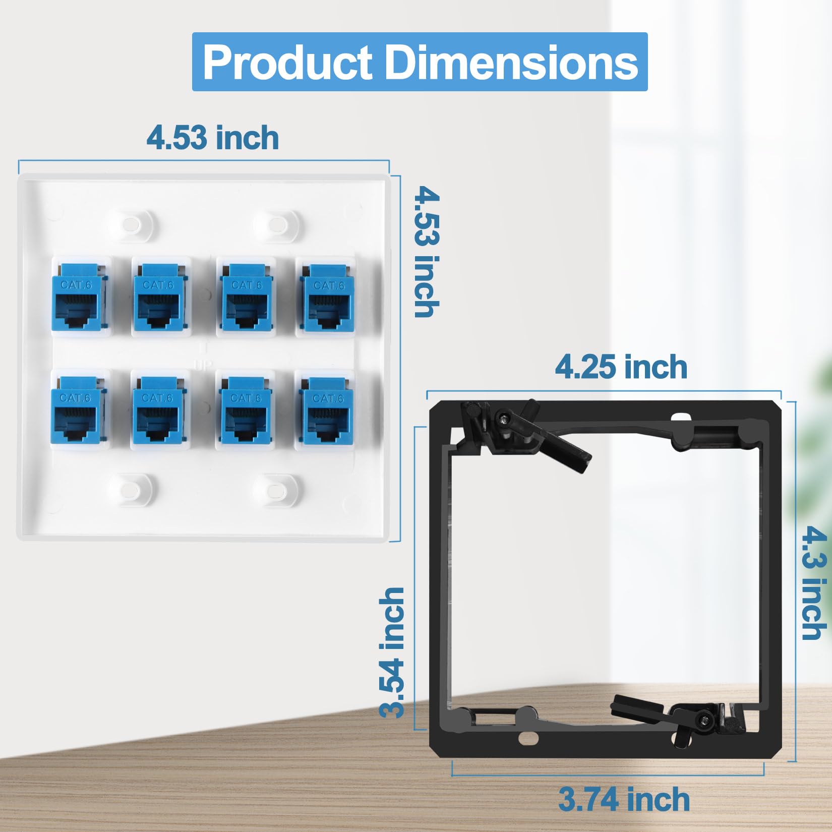 8 Port Ethernet Wall Outlet Plate Cat6 Jack Rj45 Keystone Network Cables Inline Coupler Wires Connector Date Box Cover With 2Gan