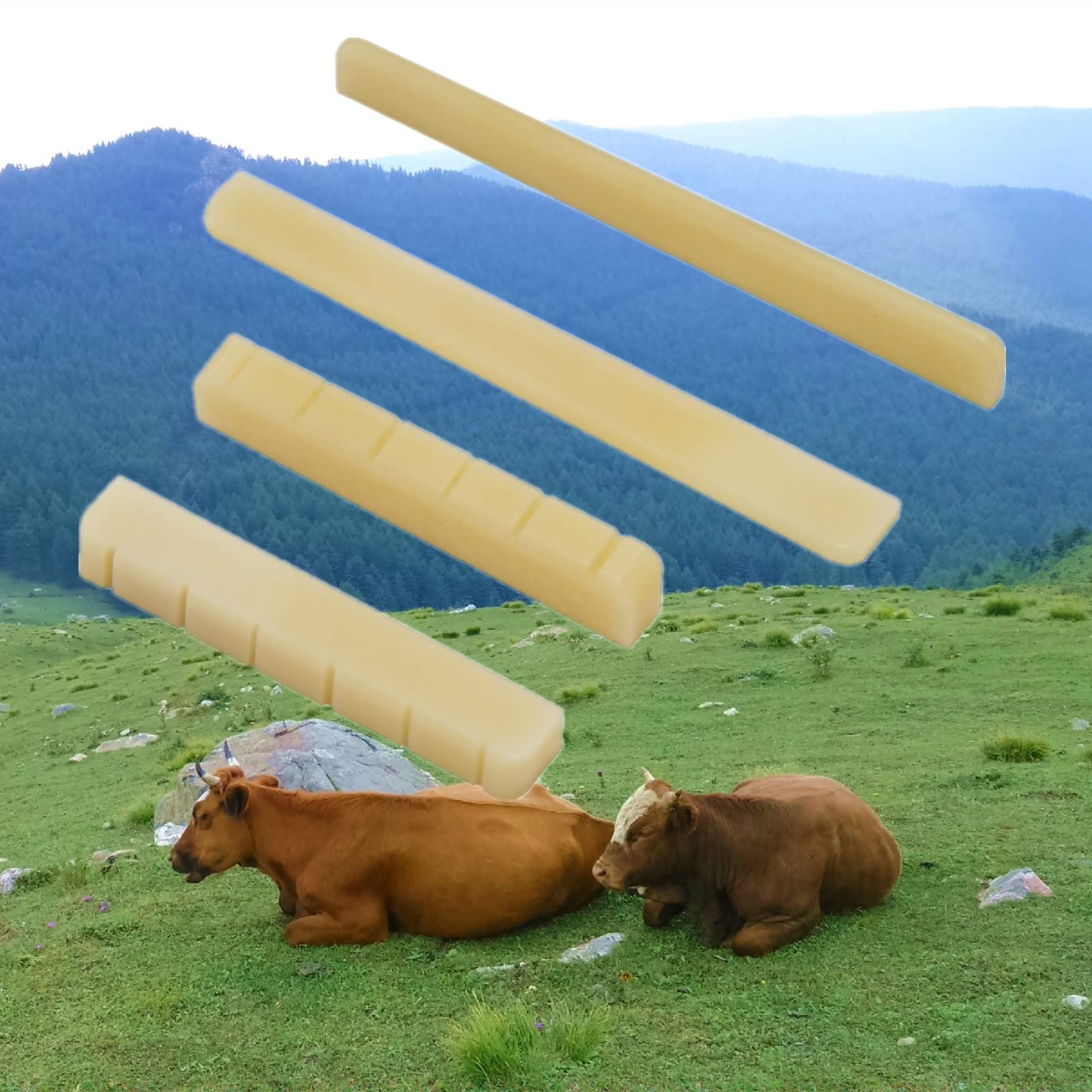 Miwayer Classical Guitar Bridge Unbleached Bone 6 Strings Saddle And Nut Made Of Real Natural Bone (Classical Bridges 2 Pair)