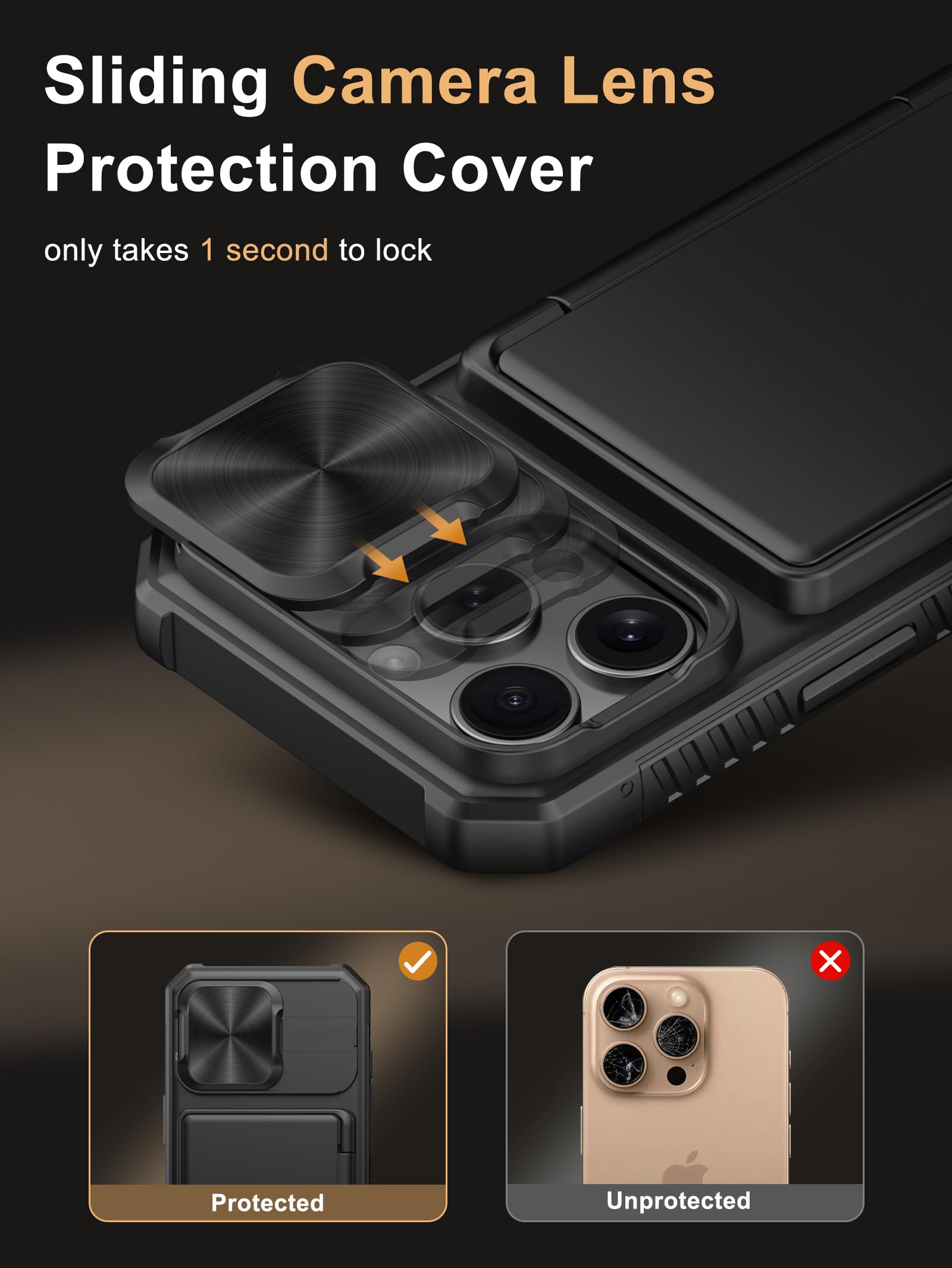 Vihibii For Iphone 16 Pro Case Wallet With Card Holder (4 Cards) [Rfid Blocking] & Slide Camera Cover, Military Grade Drop Prote