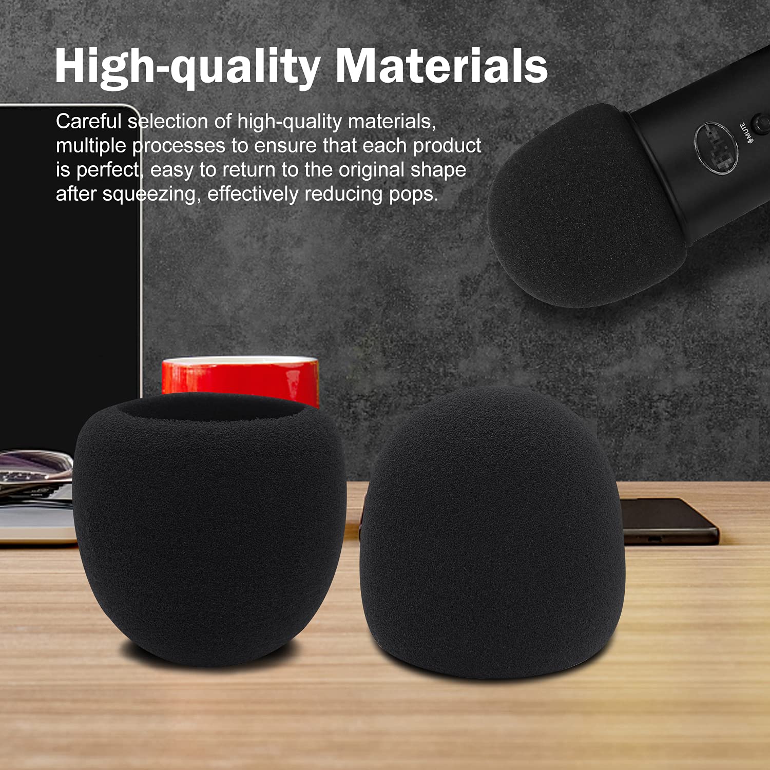 Foam Microphone Windscreen For Blue Yeti   Professional Pop Filter For 2.5 Inch Diameter Microphones Sponge Mic Cover 2Pcs