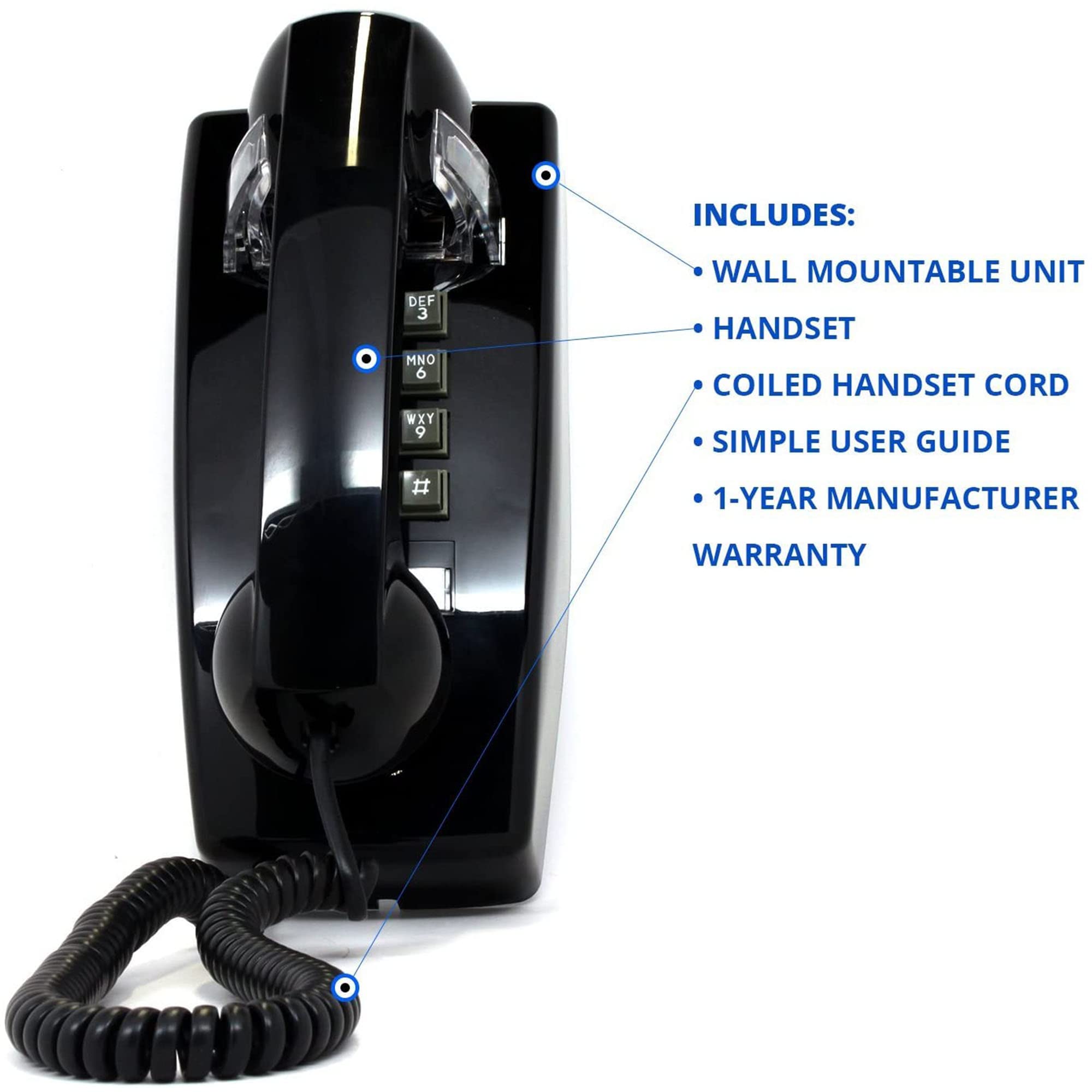 Single Line Classic 2554 Wall Phone With Loud Ringer And Handset Volume Control, Black   Wall Mount Jack Required