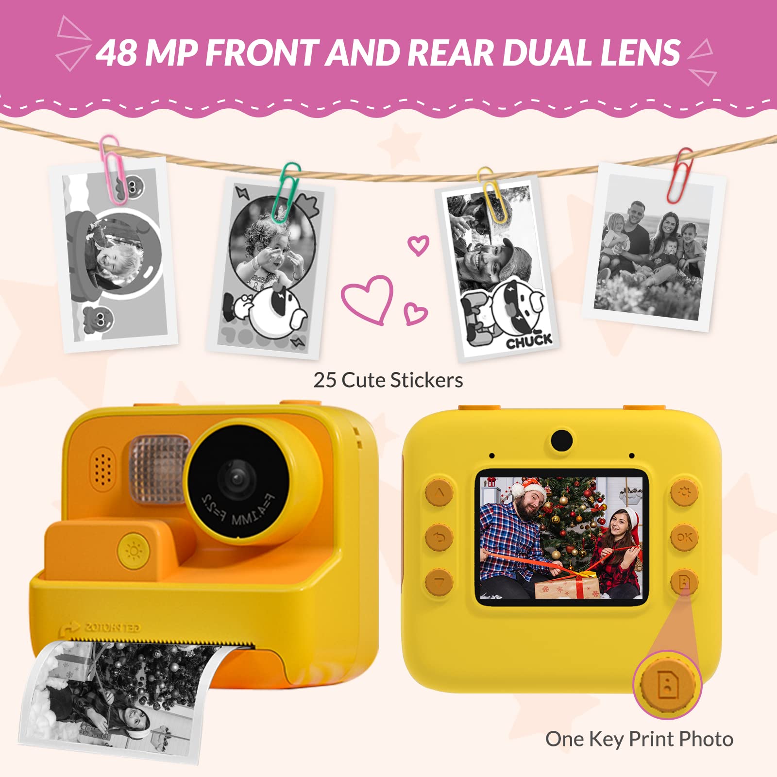 Mafiti Kids Camera Instant Print, 48Mp Digital Camera Selfie 1080P Video Camera With 32G Tf Card, Toys Presents For Girls Boys A