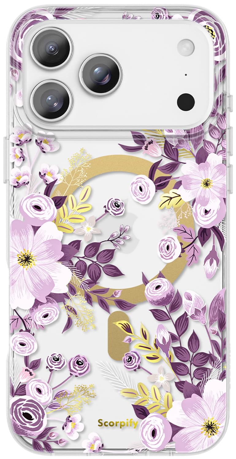 SCORPIFY for iPhone 17 Pro Max Case [Compatible with MagSafe] with Purple Nemophila Floral Design, Cute Clear Flower Magnetic Ph