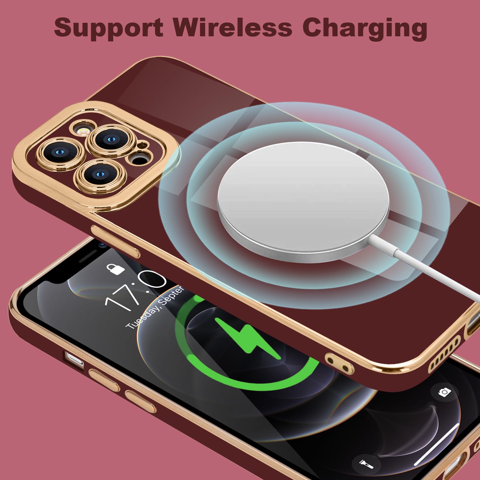 Lafunda Designed For Iphone 12 Pro Max Case Cute, Luxury Plating Case For Women Girls Gold Edge Tpu Bumper Cover With Camera Pro