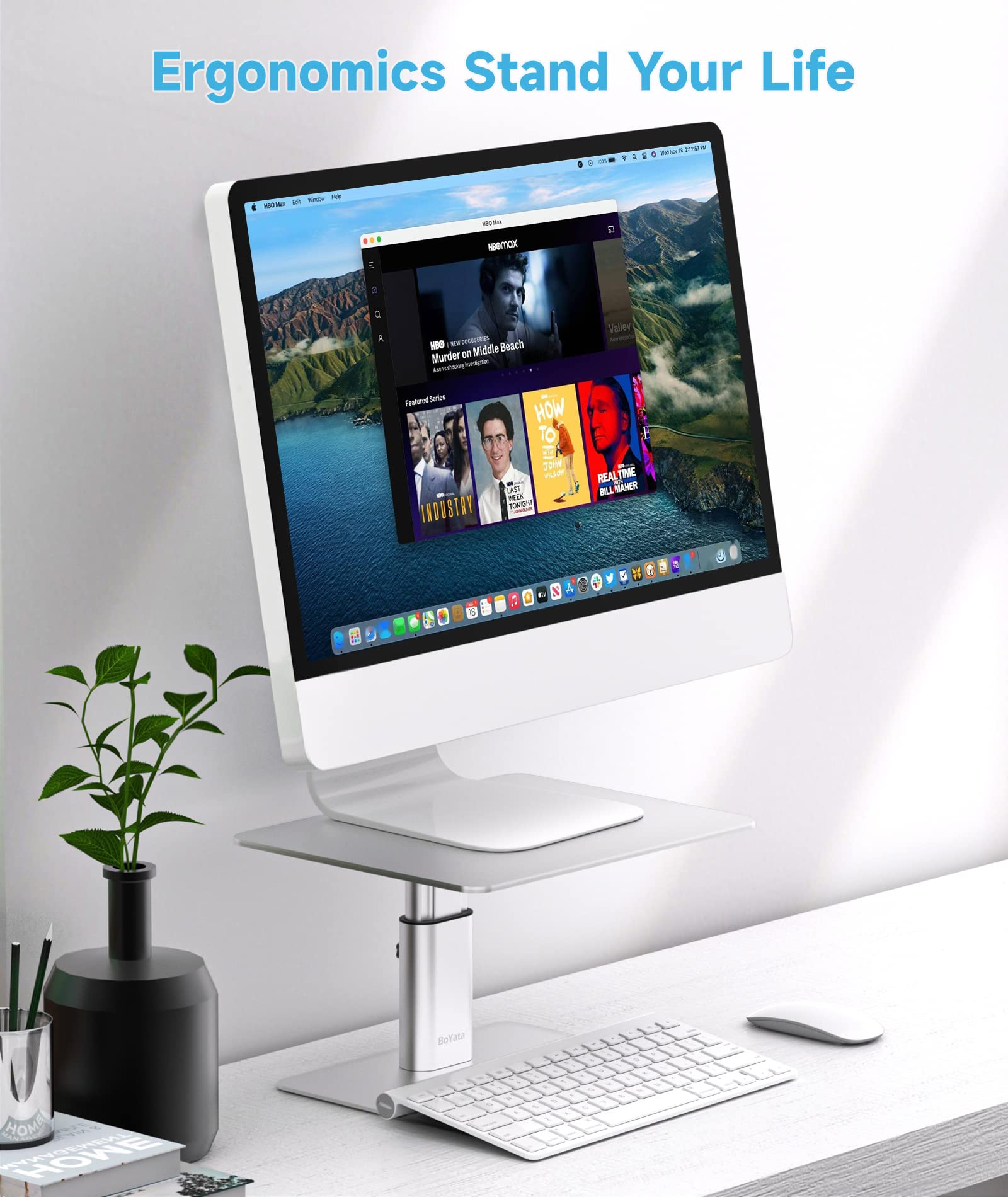 Boyata Monitor Riser Stand, Adjustable Height Metal Desktop Stand Storage Organizer Compatible With Tv, Pc, Laptop, Computer, Im