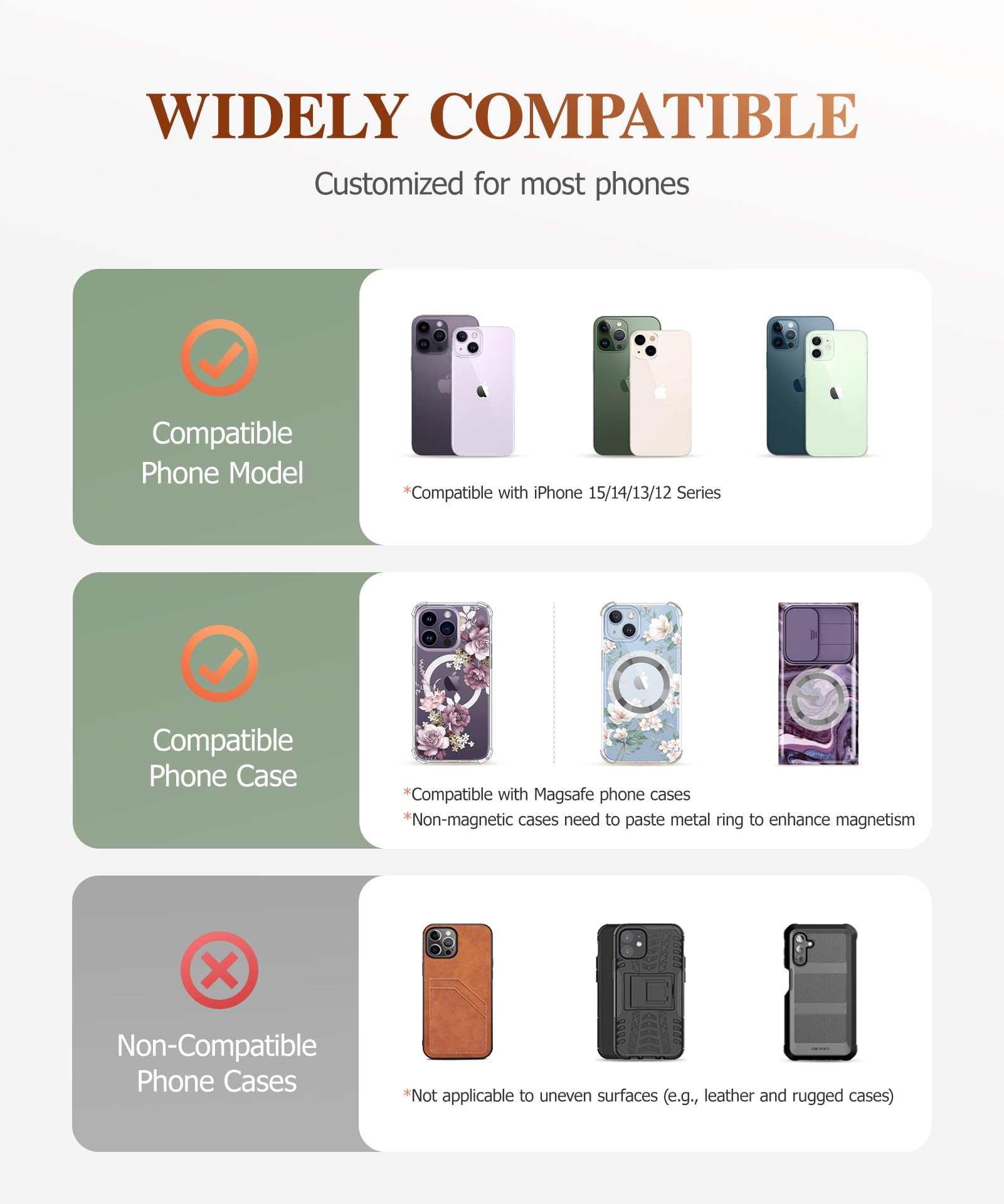 Gviewin Magnetic Phone Ring Holder, Compatible With Magsafe Phone Grip With Adjustable Stand, Magnet Phone Ring Kickstand For Ip