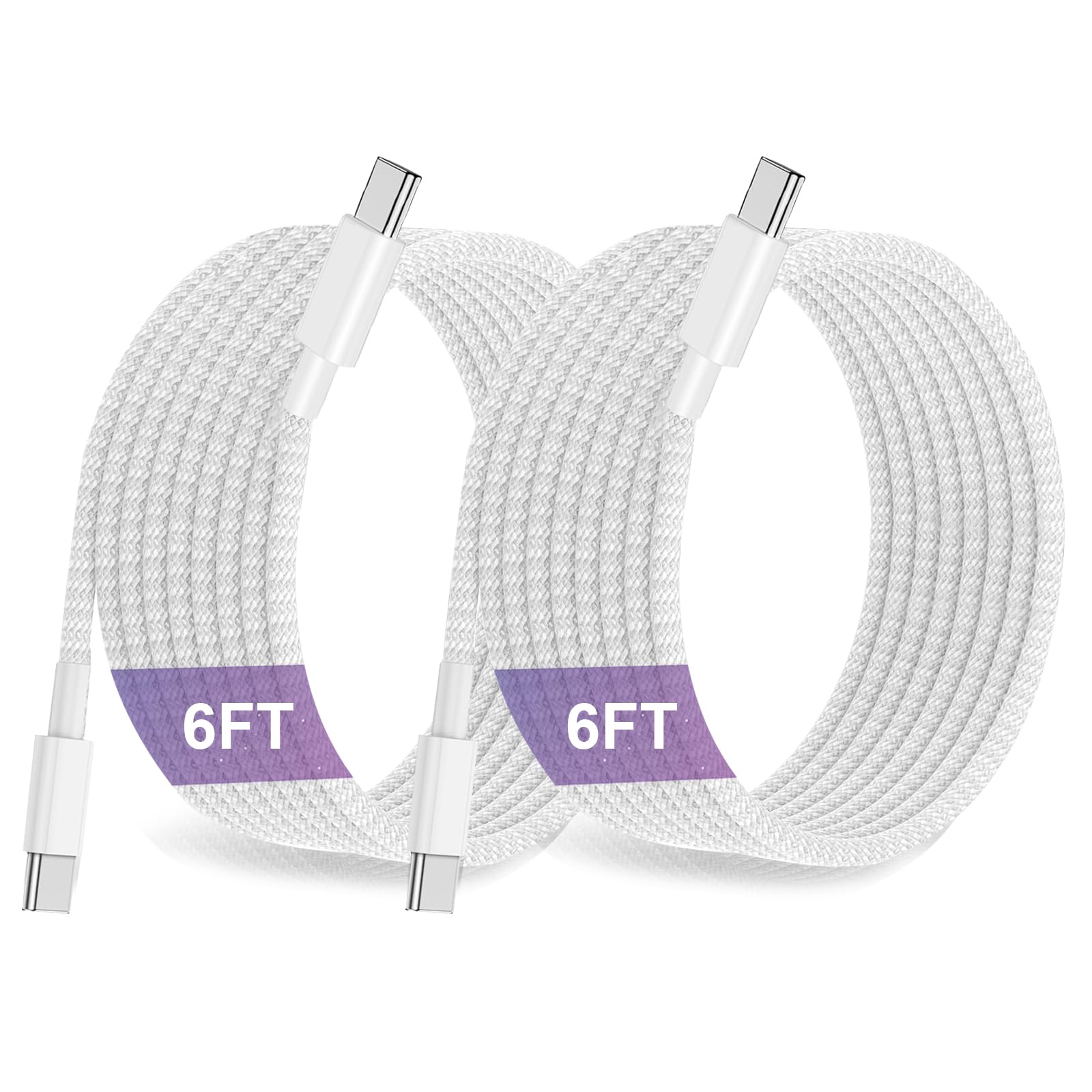 60W Usb C To C Charging Cable 6.6Ft,Ipad Charger Cable Long Fast Type C To C Charger Cord(2Pack) For Apple Iphone 15/15 Pro Max/