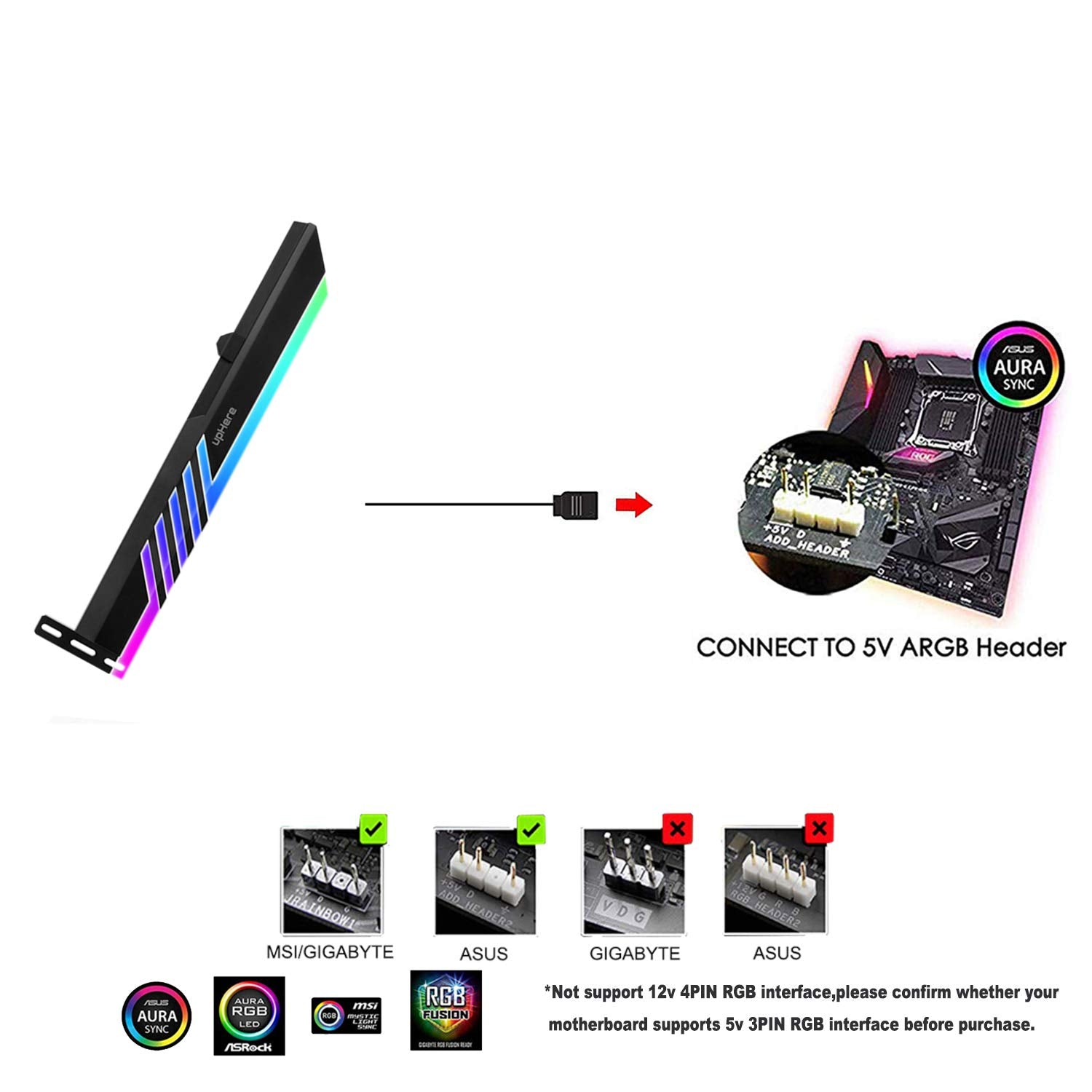 Uphere 5V 3 Pin Addressable Rgb Graphics Card Gpu Brace Support Holder,Support Video Card Sag Holder/Holster Bracket Gl28Argb