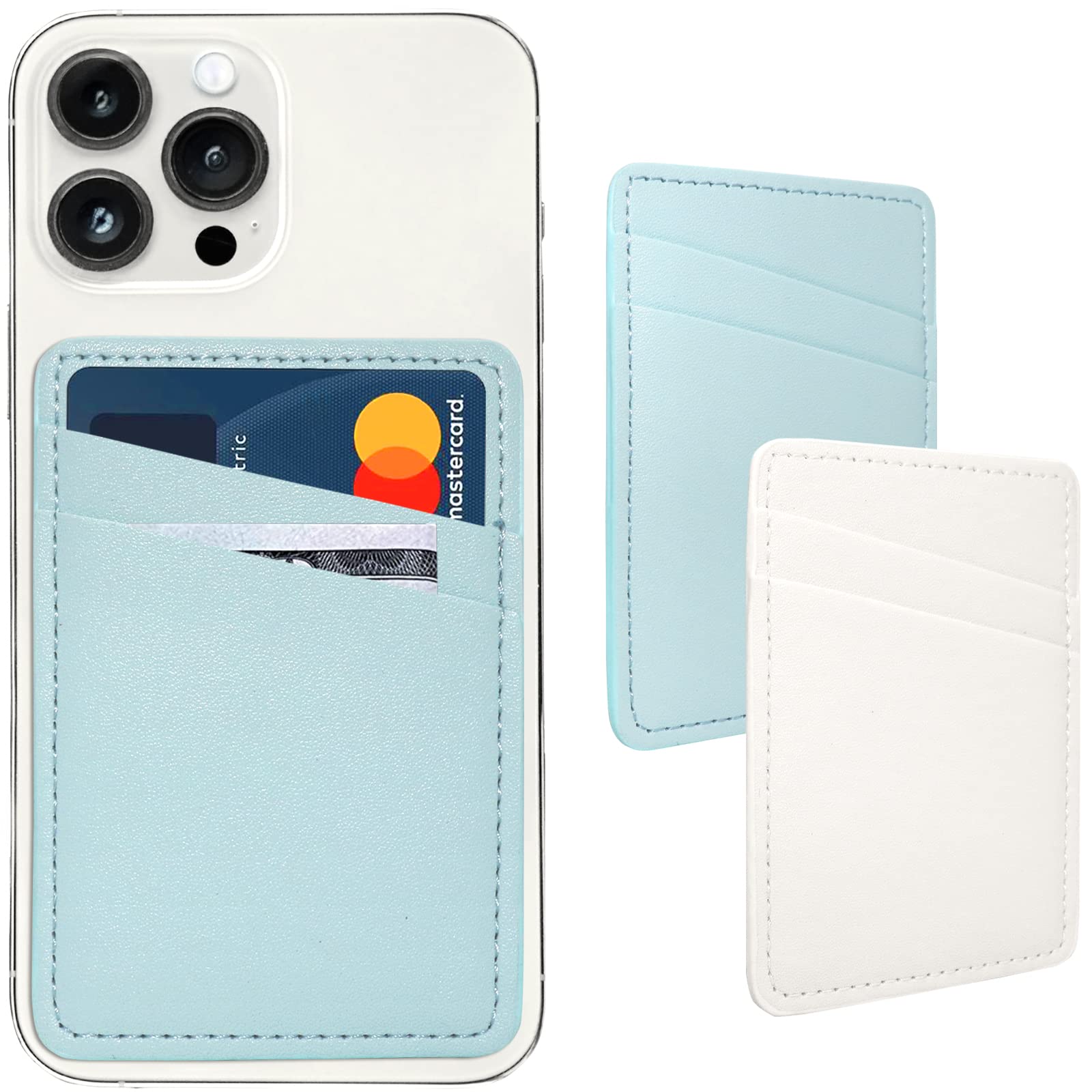 Card Holder For Phone Case, Phone Card Holder Leather, Dual Pocket Phone Wallet Stick On For Iphone, Android Cell Phone   White