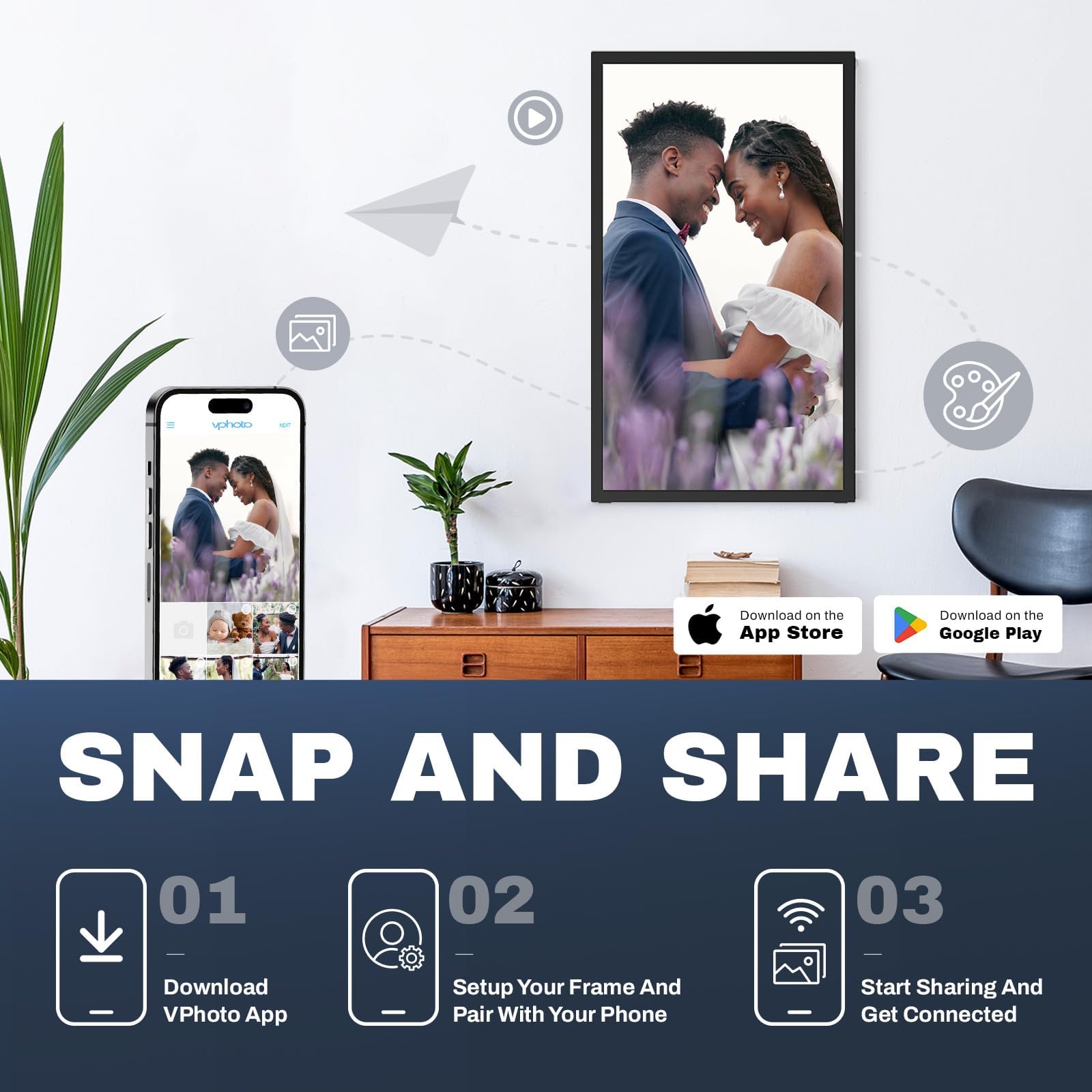 Arktronic 21.5 Inch Fhd Extra Large Digital Picture Frame Touchscreen, Wifi Large Digital Photo Frame, Instantly Share Photo/Vid