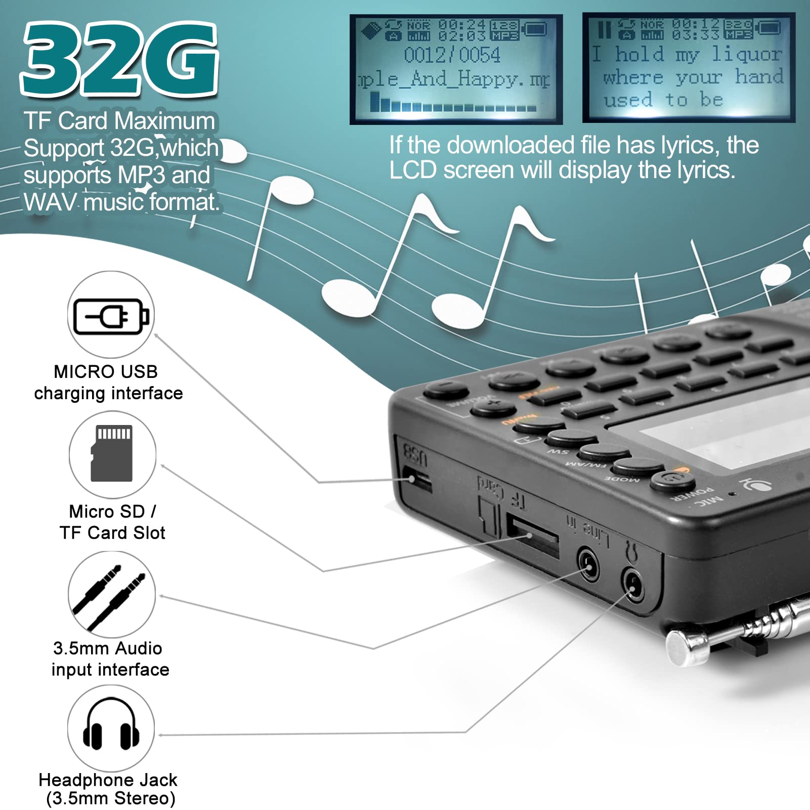 Zhiwhis Portable Bluetooth Radio, Fm Am Shortwave Radios With Sleep Timer And Preset Function, Rechargeable Digital Recorder, St