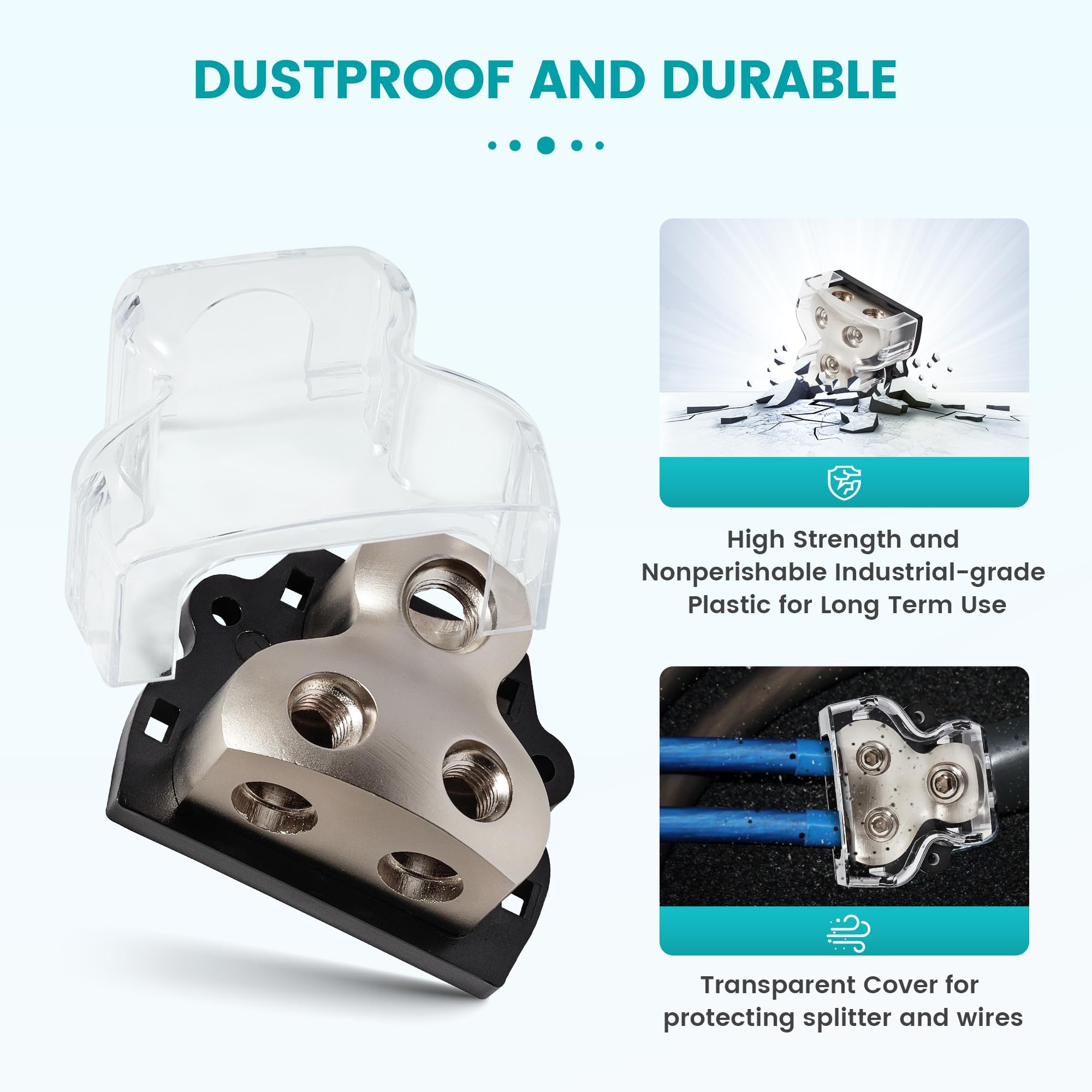 Nuith 2 Way Zine Alloy Power Distribution Block, 0/2/4 Gauge In 4/8 Gauge Out Auto Car Audio Distribution Connecting Block, 2 Wa