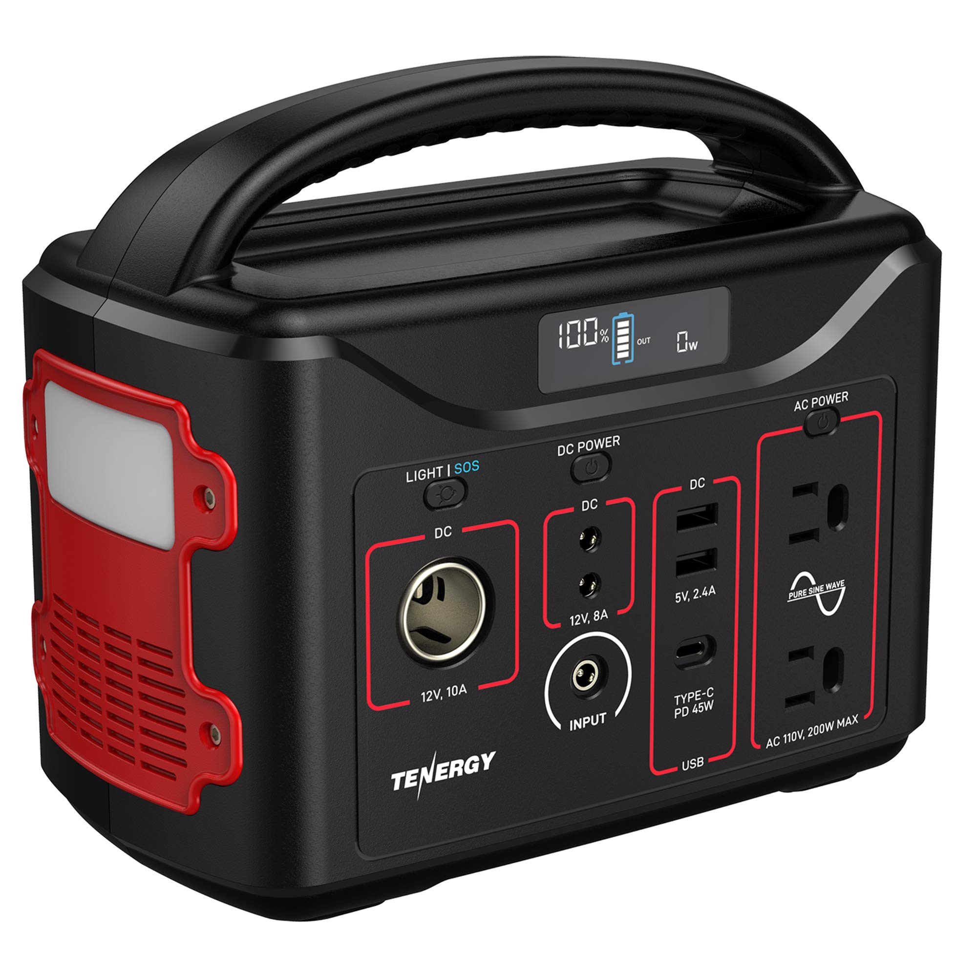 Tenergy T320 Portable Power Station, 300Wh Battery, 110V/200W (Surge 400W) Two Pure Sine Wave AC outputs, USB type C PD 45W, Sol