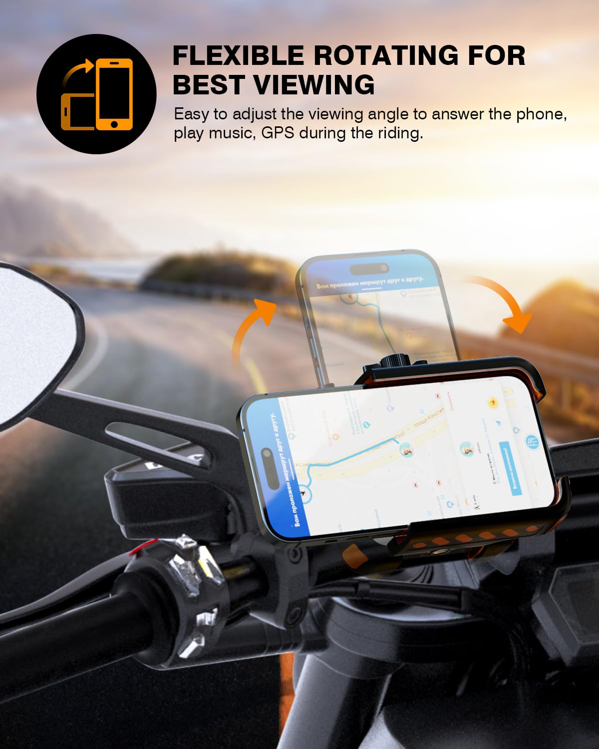 Gmaii Bike Phone Holder, [No Block Camera] Motorcycle Phone Mount, [Quick Release] Silicone Wrapped & 360 Rotate Handlebar Clamp